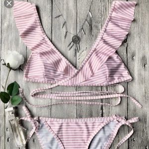 Pink & White Stripped Swimsuit